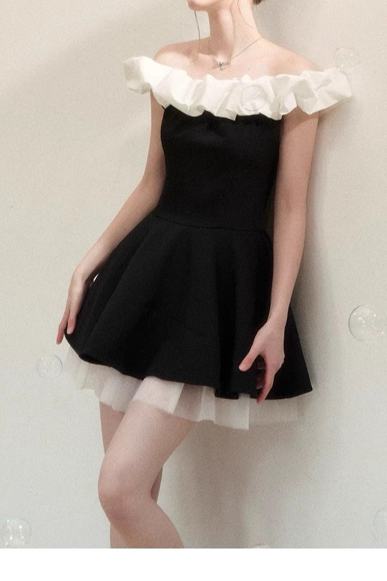 Ballet Neck Color Block Mini Dress