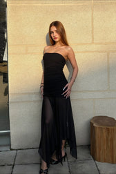 Solid Strapless Mesh Panel Party Dress 5