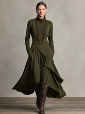 High Neck Long Sleeve Draped Maxi Dress 7