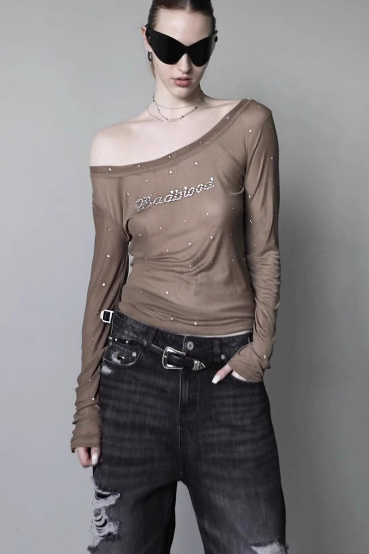 Rhinestone Graphic Long Sleeve Top
