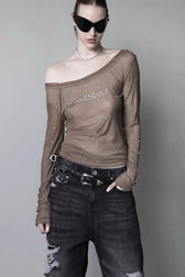 Rhinestone Graphic Long Sleeve Top