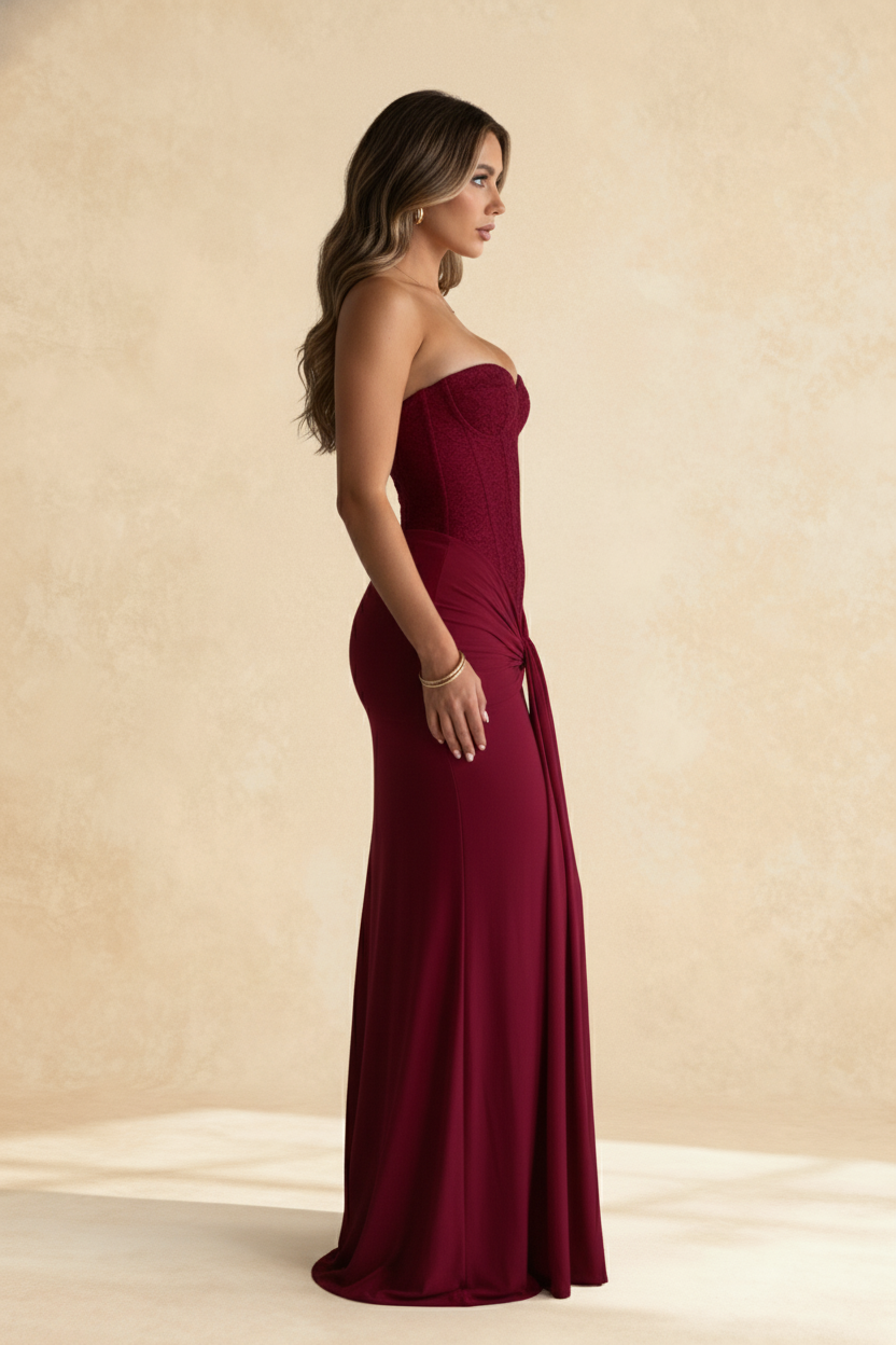 Strapless Backless Ribbon Elegant Formal Dress