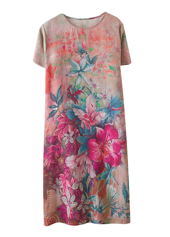 Floral Print Crew Neck Short Sleeve Pocket Oversized Midi Dress
