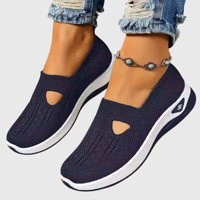 Cut Out Mesh Knit Slip On Wedge Sneakers