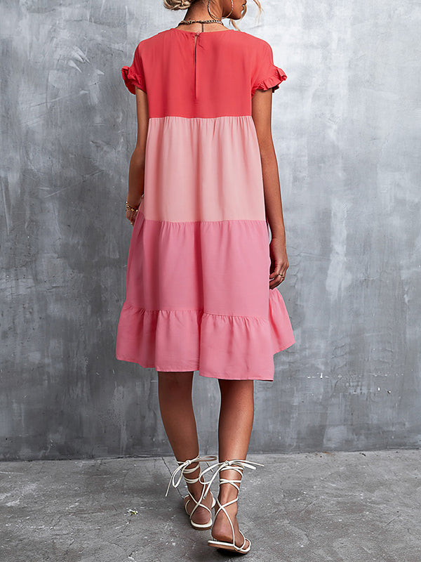 Round Neck Flutter Sleeve Tiered Babydoll Mini Dress 13