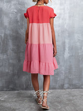 Round Neck Flutter Sleeve Tiered Babydoll Mini Dress 13