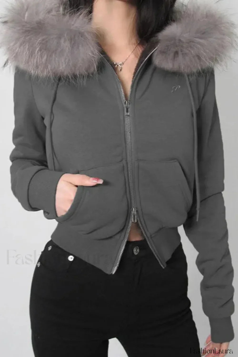 Fairy Fur Patchwork Double Zipper Hoodie