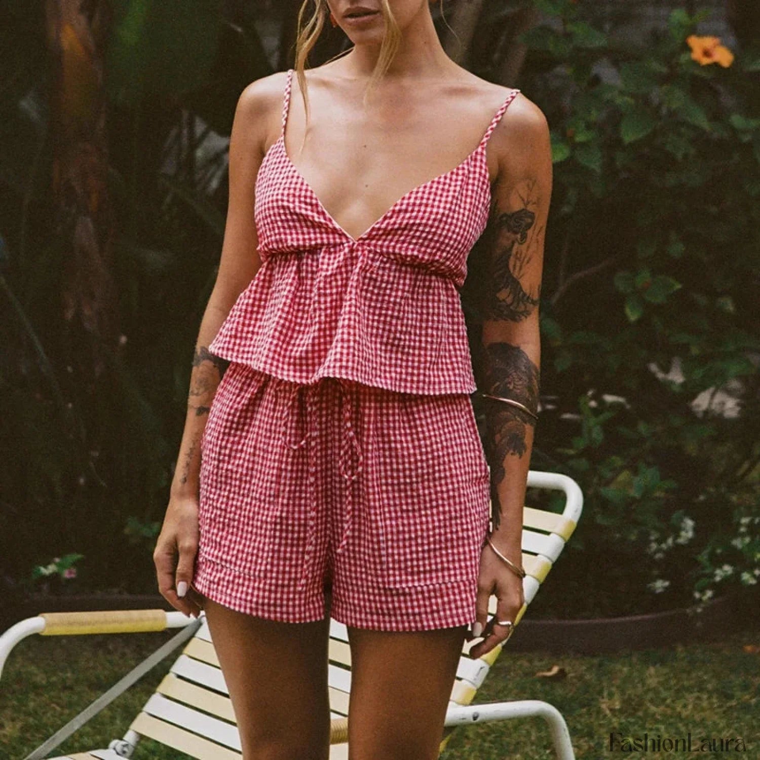 Fairy Plaid Crop Shorts Two Piece Set