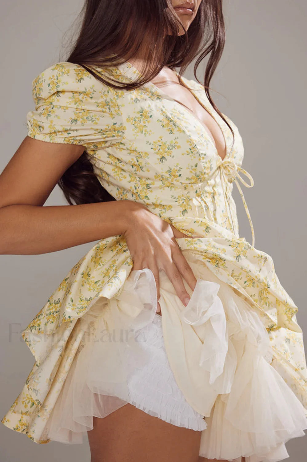 Faith Vintage Floral Charming Pleated Mini Dress