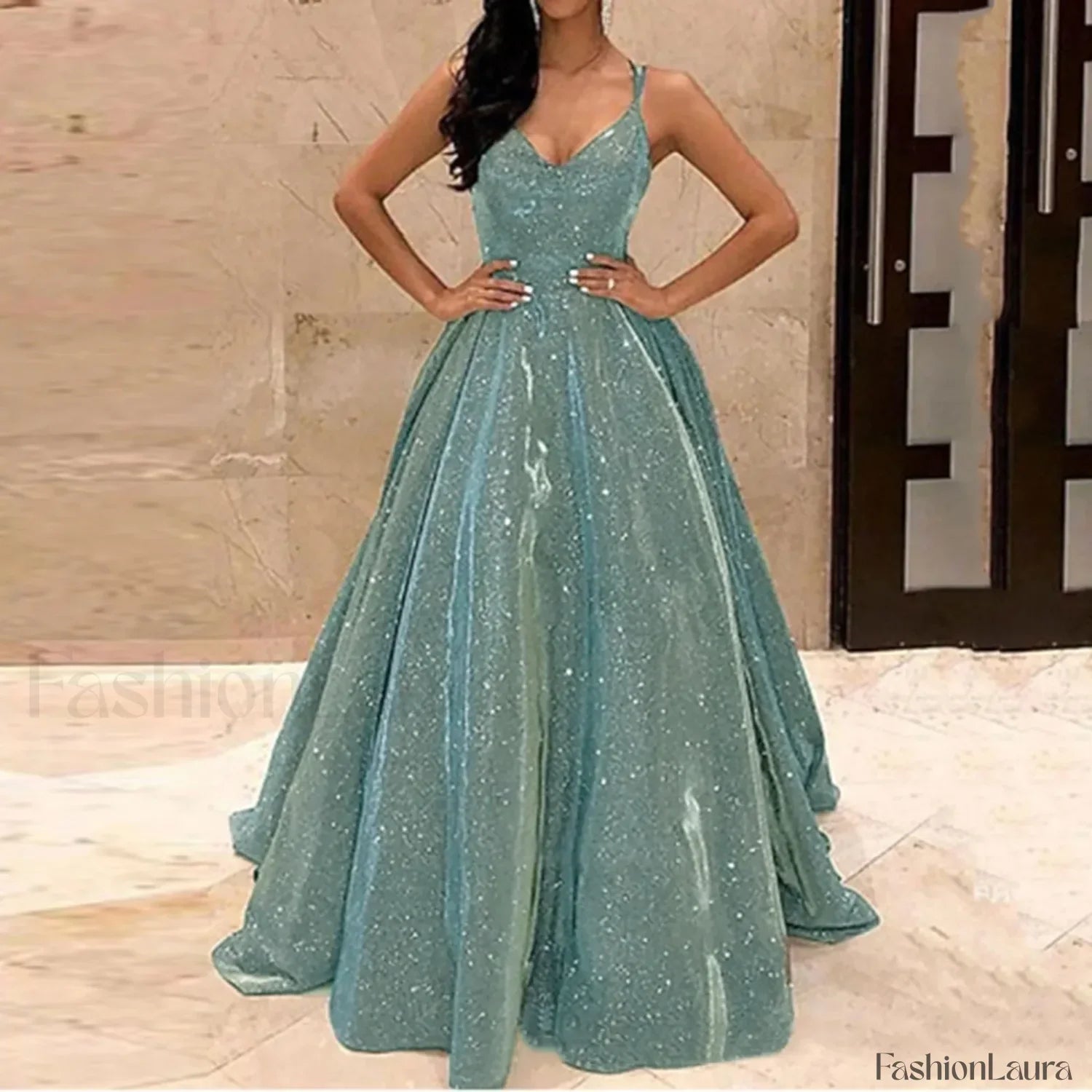 Fall For Women 2024 Spaghetti Strap Sleeveless Glitter Sequin Big Swing Formal Elegant Evening Prom Dress