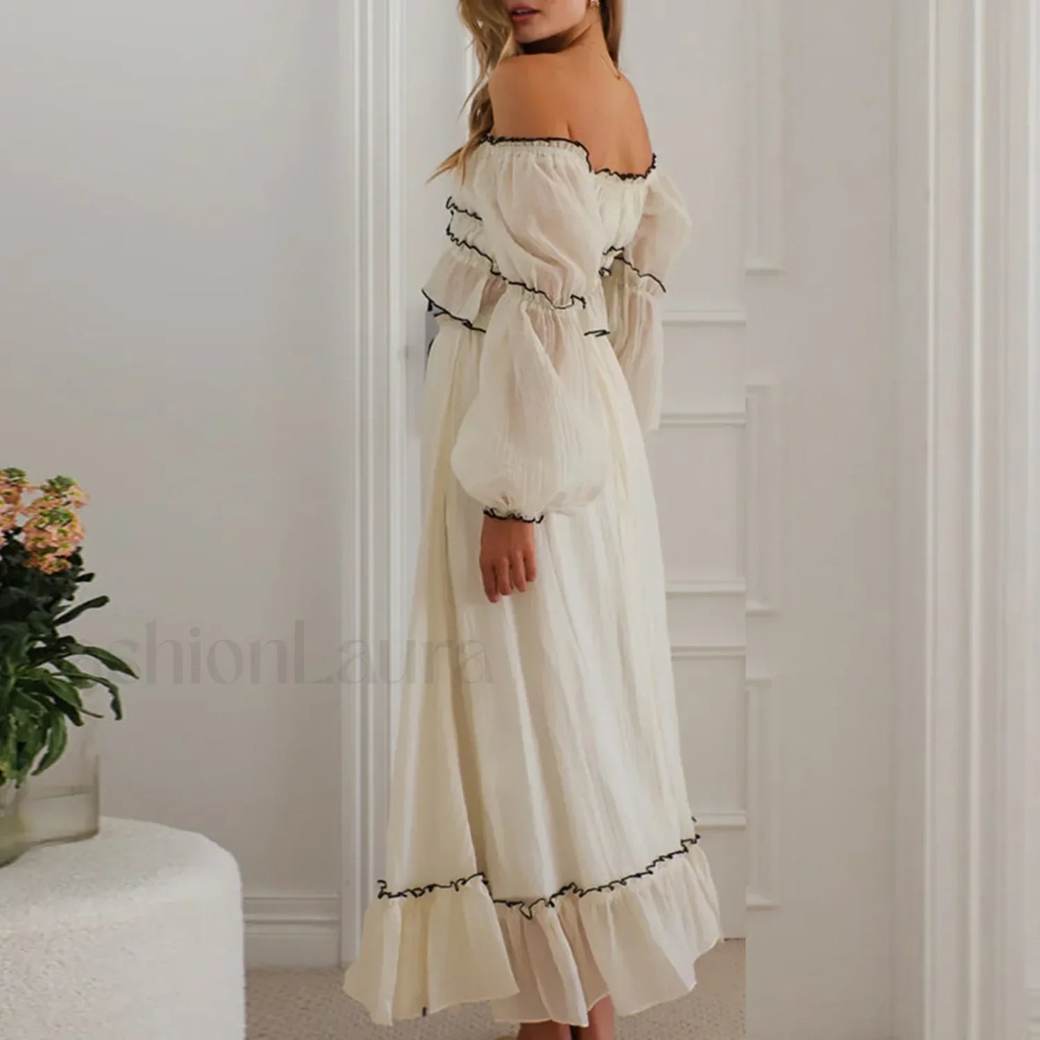 Fall Skirts Tie-up Off Shoulder Tops Elastic Waist Skirt Two Piece Set