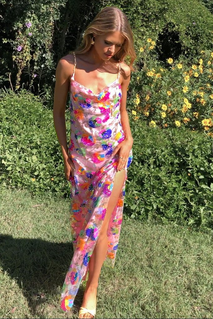 Alba Exclusive Backless Maxi Dress with Sequin Embroidery Boutique Collection