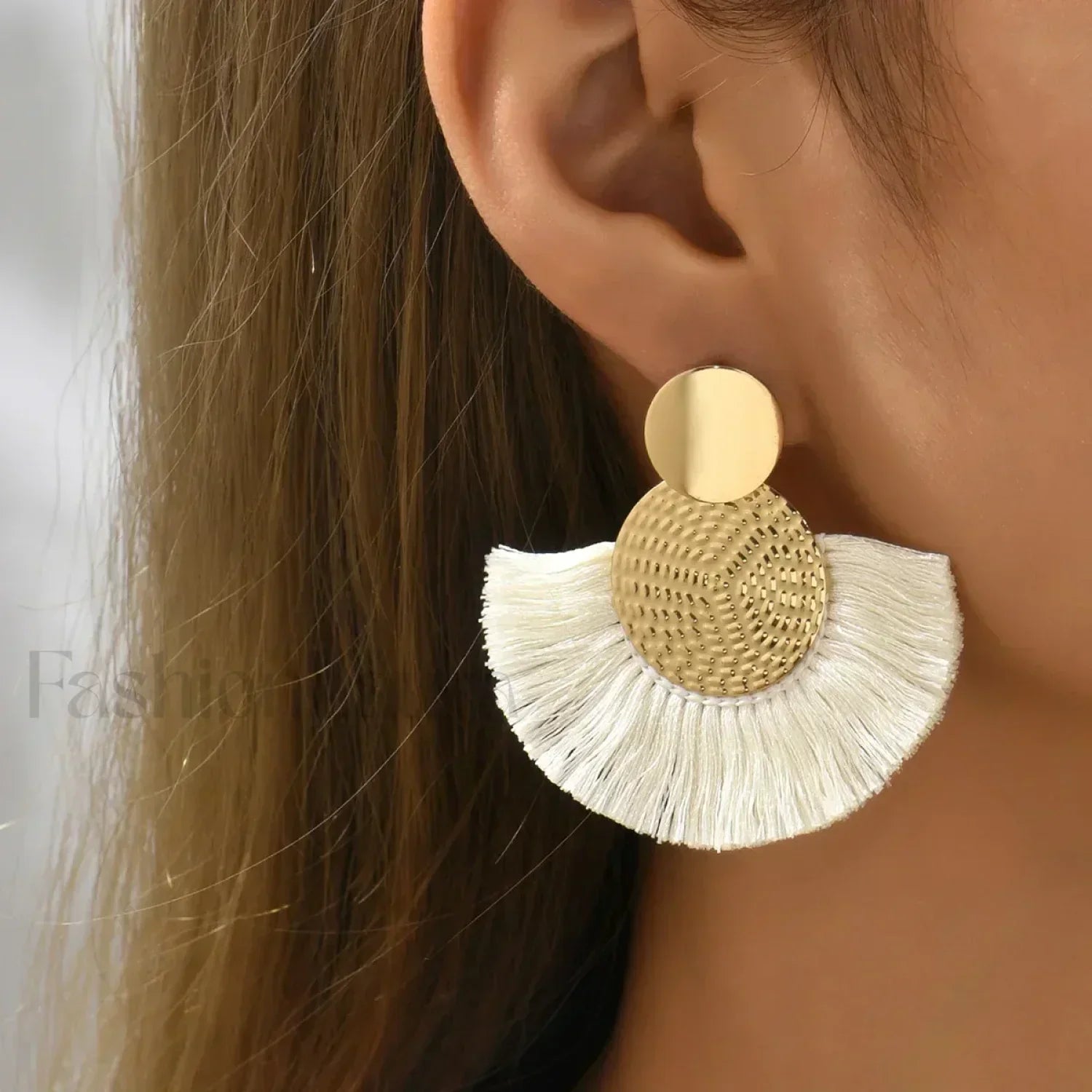 Fashion Bohemian Tassel Dangle White Fringe Statement Wedding Earring white