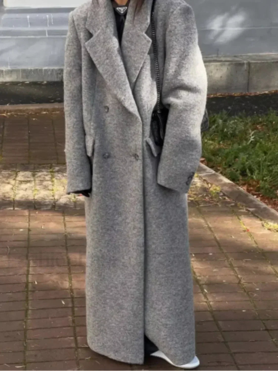 Fashion Dark Grey Stripe Lapel Double Breasted Overcoats