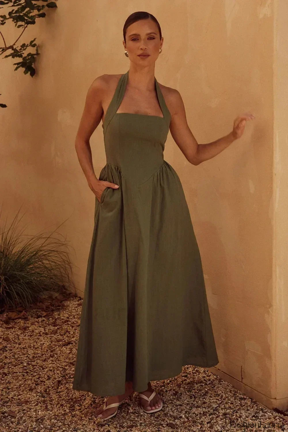 Fashion Elegant Long for Women New Wide Strap Halter Backless Maxi Dress