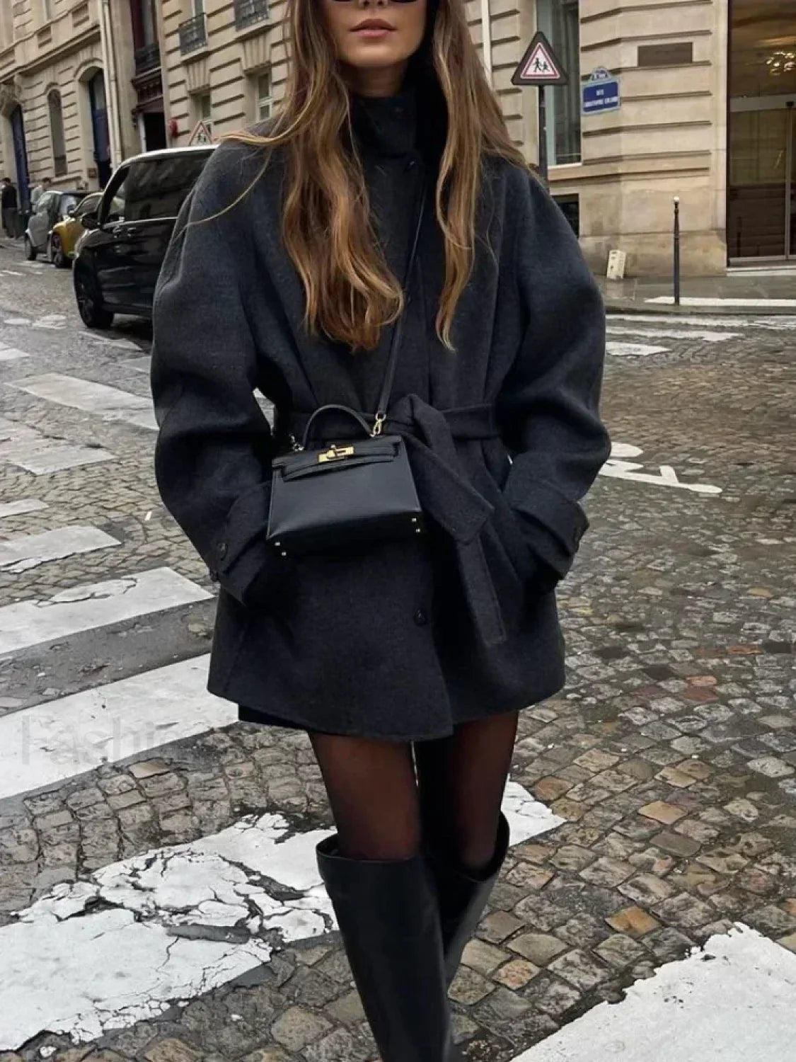 Fashion High Neck With Belt Woolen Overcoats