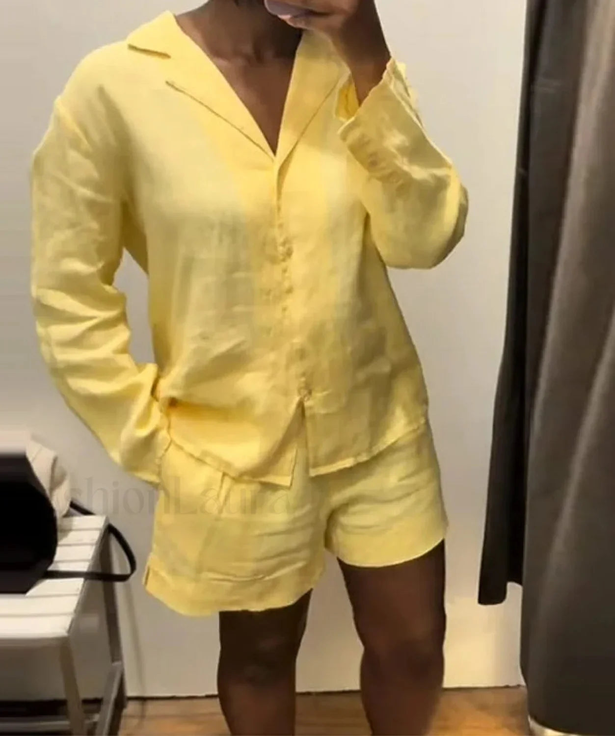 Fashion Long Sleeve Collar Shorts Two Piece Set