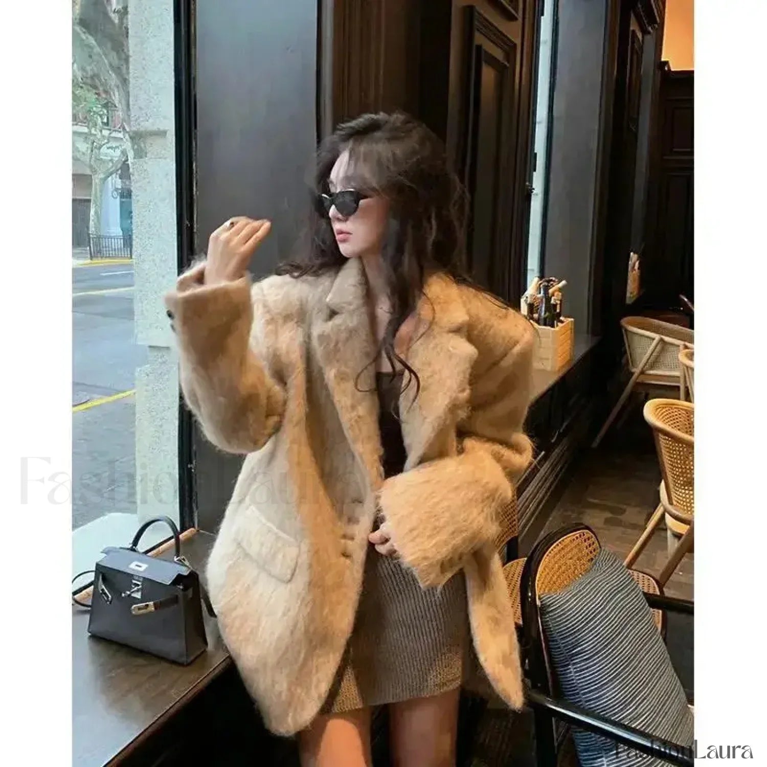 Fashion Pink Lapel Long Sleeves Women Blazer Jacket Loose Overcoats