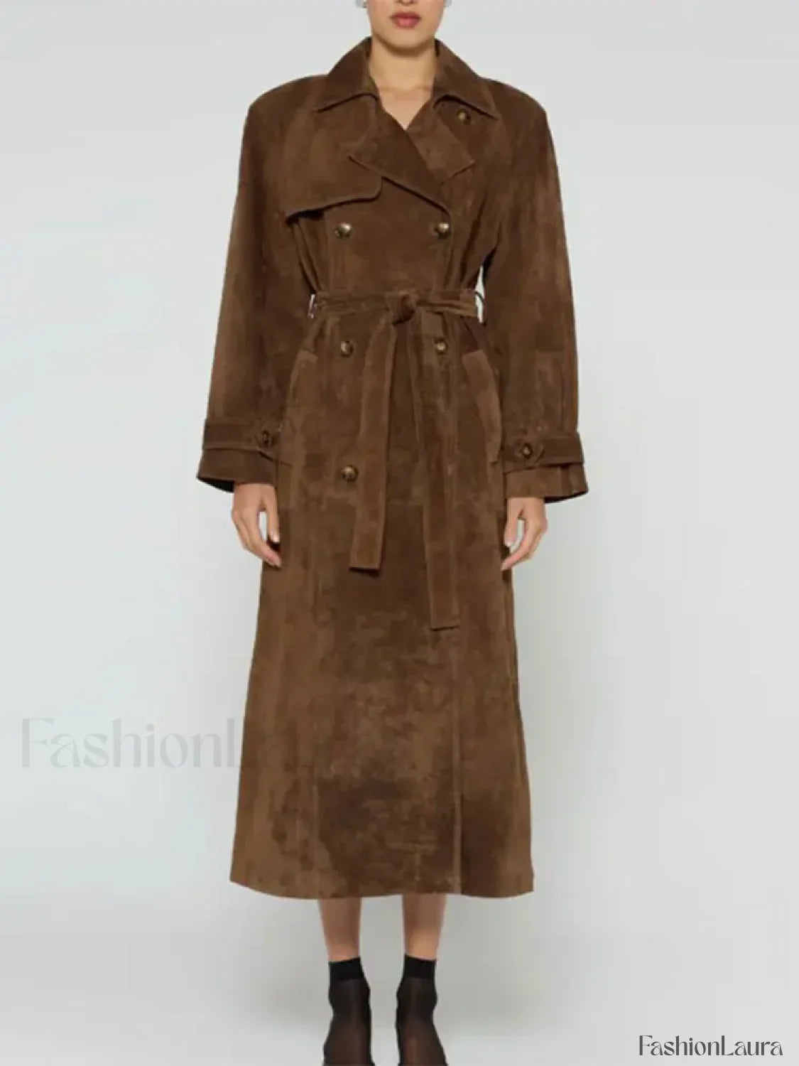 Fashion With Belt Faux Leather Long Overcoats