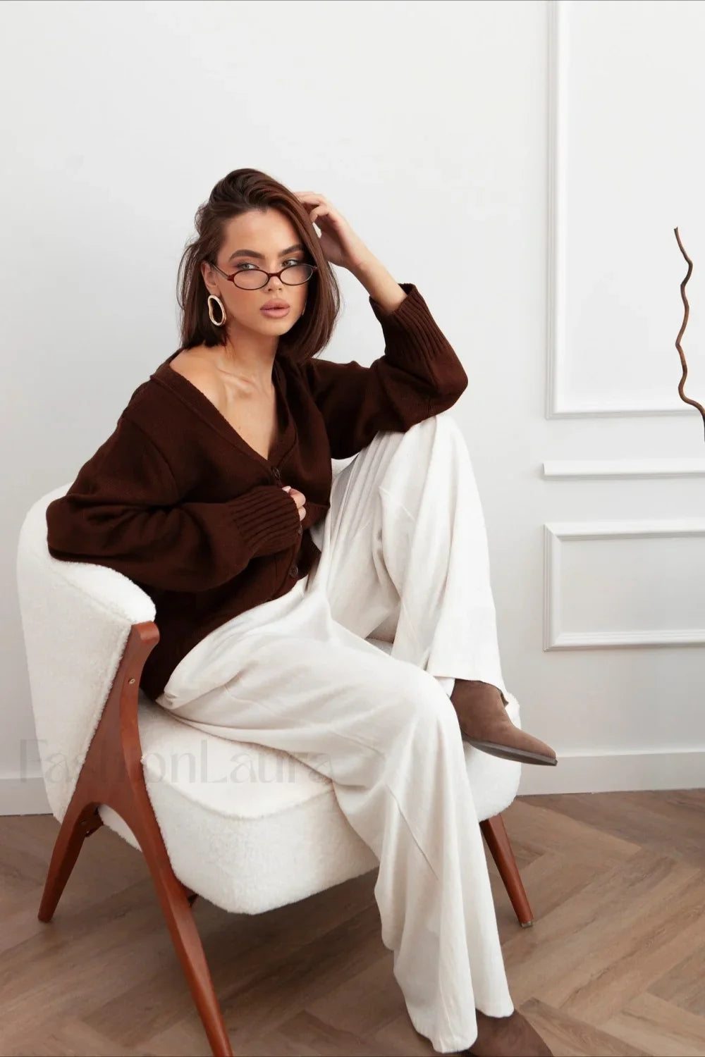 Fashionable Loose Fit V Neck Knit Sweater