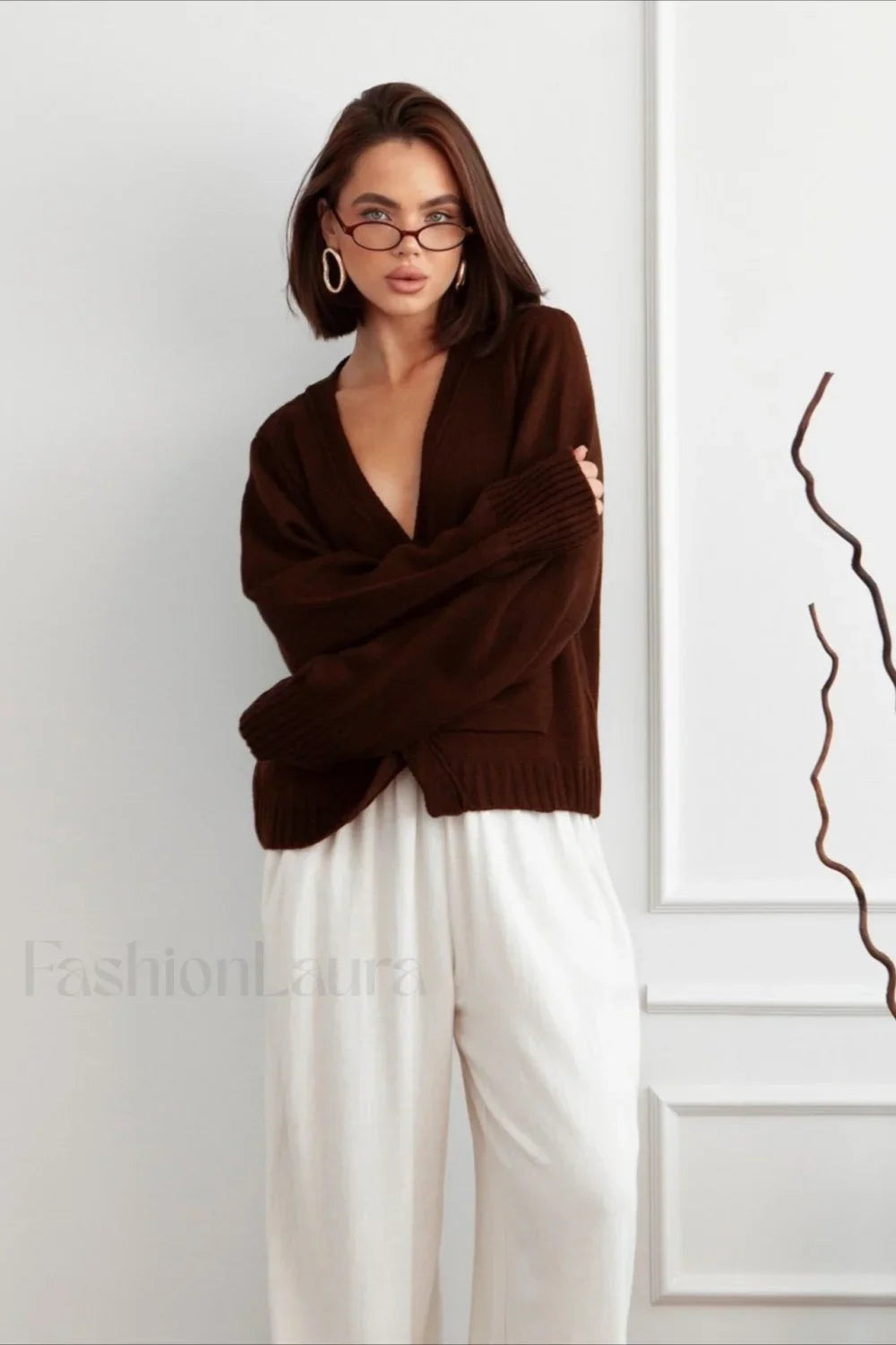Fashionable Loose Fit V Neck Knit Sweater