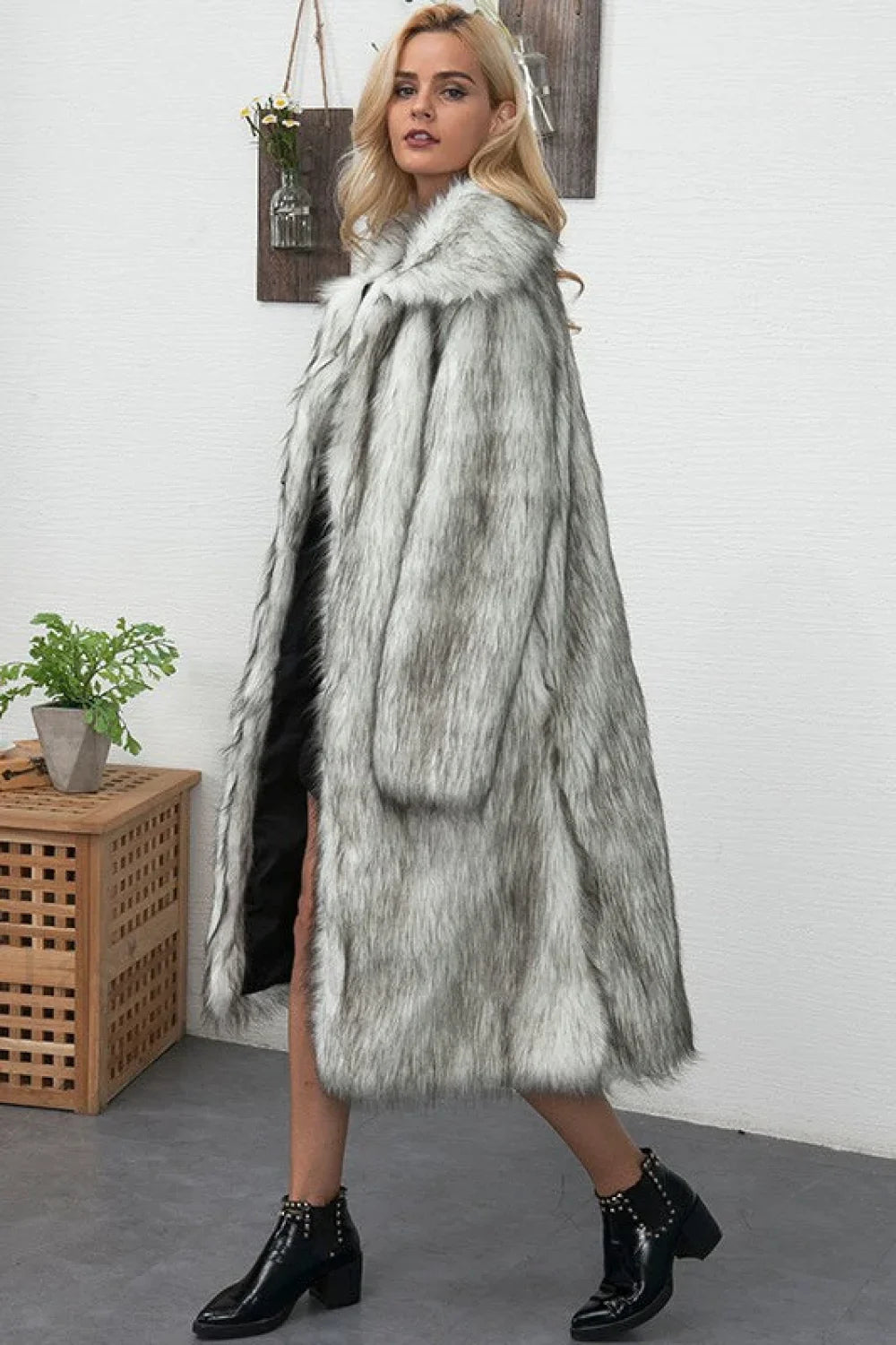 Faux Fur Longline Plus Size Coat Ivory / S coats