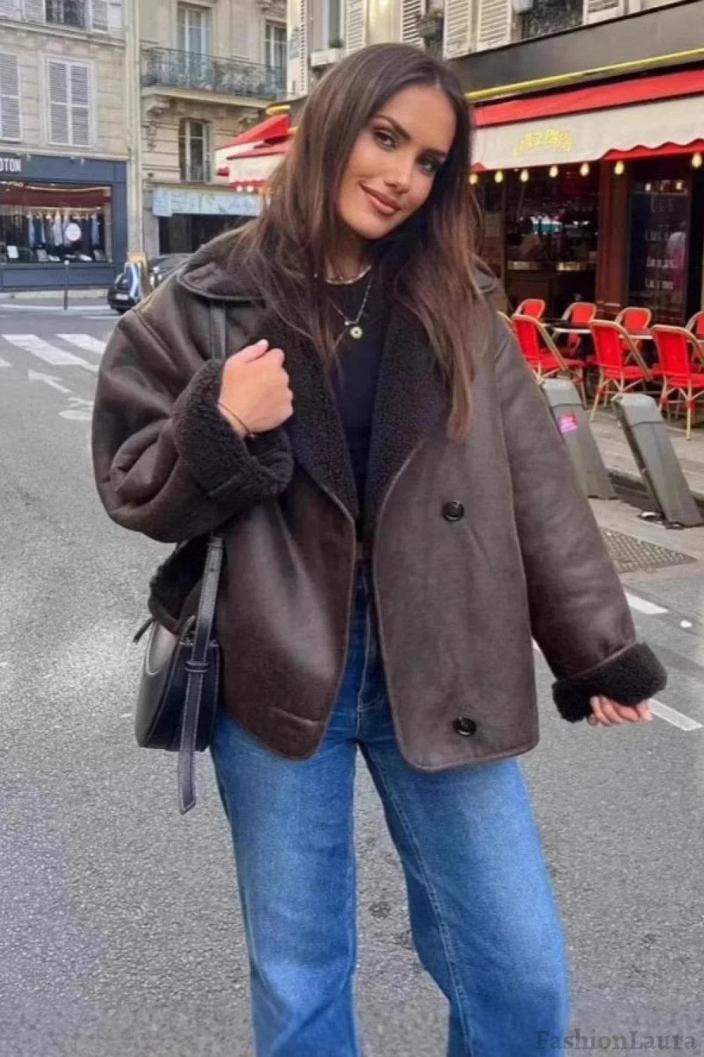 Faux Shearling Lined Loose Jacket