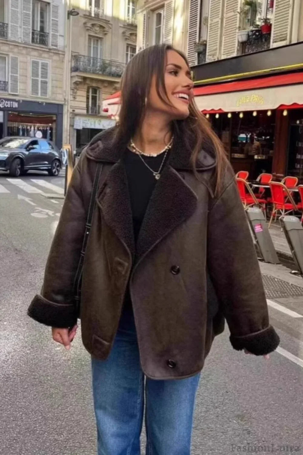 Faux Shearling Lined Loose Jacket