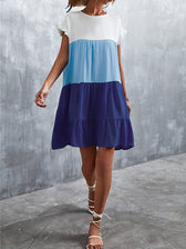 Round Neck Flutter Sleeve Tiered Babydoll Mini Dress 14