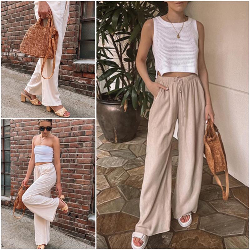 High Waist Drawstring Wide Leg Cropped Pants
