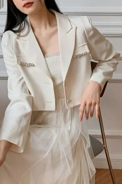 Crystal Decor Notched Cropped Blazer