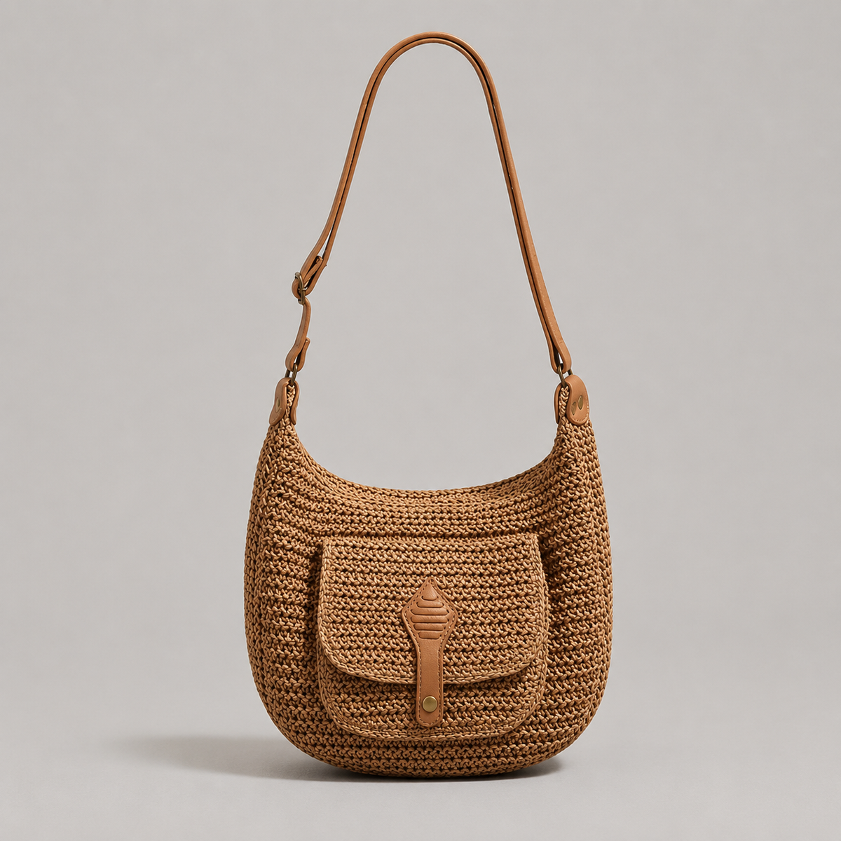 Woven Straw Front Pocket Shoulder Bag