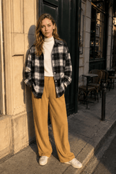 Checkered Print Button Blouse