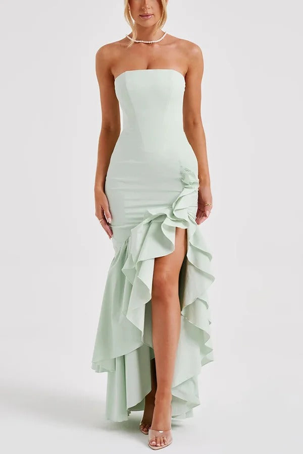 Lindsay Exclusive Off Shoulder Maxi Dress with a Slim Fit and Irregular Hem Elevated Occasion Wear