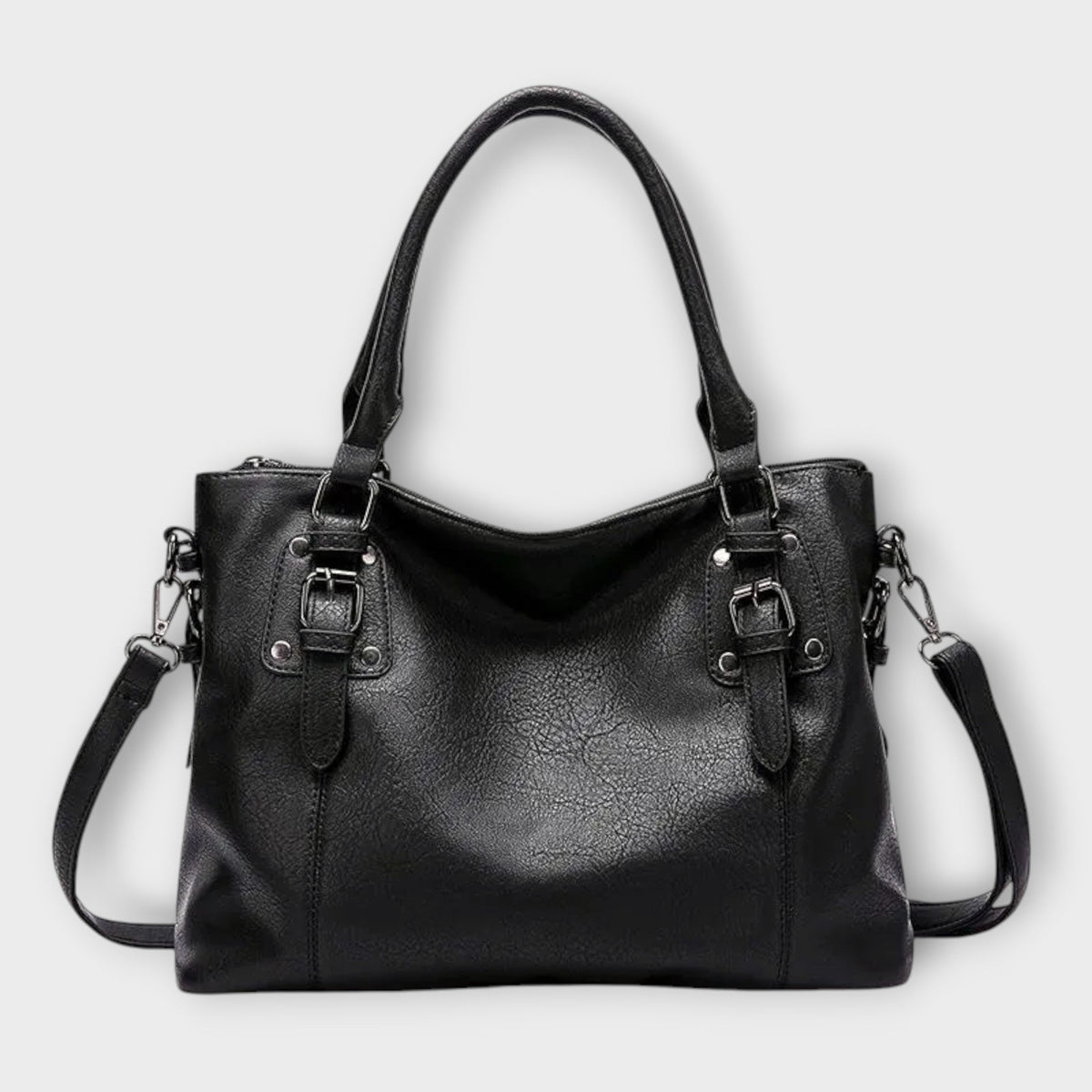 Buckle Detail Faux Leather Shoulder Tote Bag