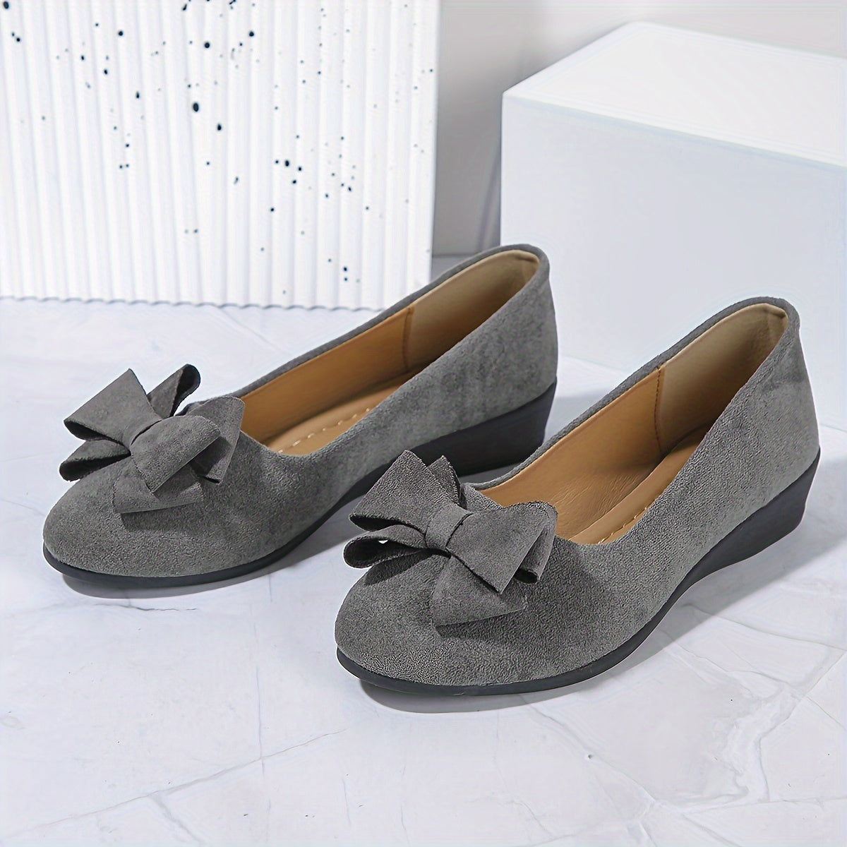 Bow Front Round Toe Slip On Ballet Flats