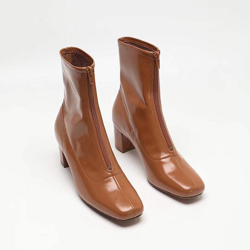 Classic Slimming Boots Elegant Glove-Like Ankle Boots High Heel Front Zipper Boots