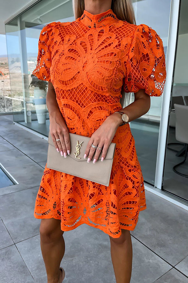 Ever So Sweet Crochet Lace Puff Sleeve Mini Dress - View 7