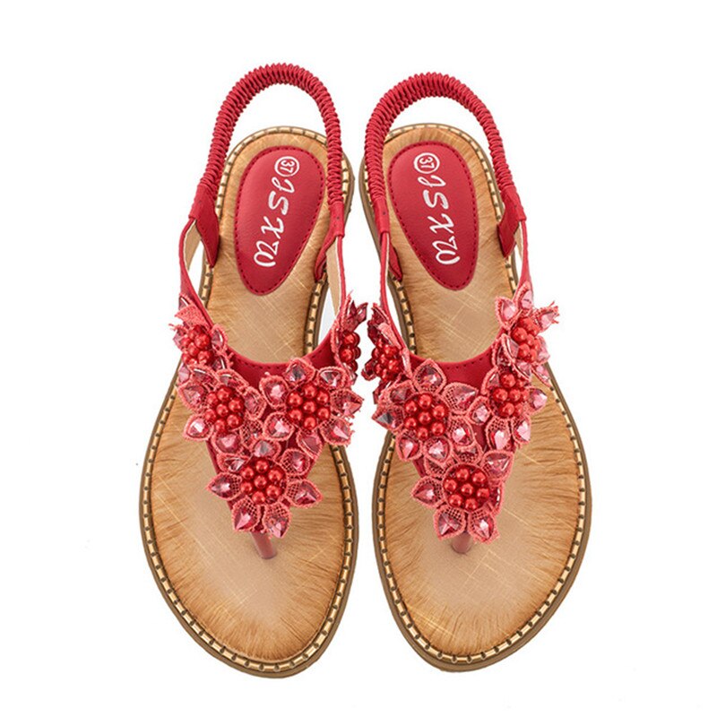 New Fashion Bead Flower Round Toe Flip-Flop Sandals