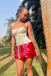 Bodycon Pleated Denim Mini Skort