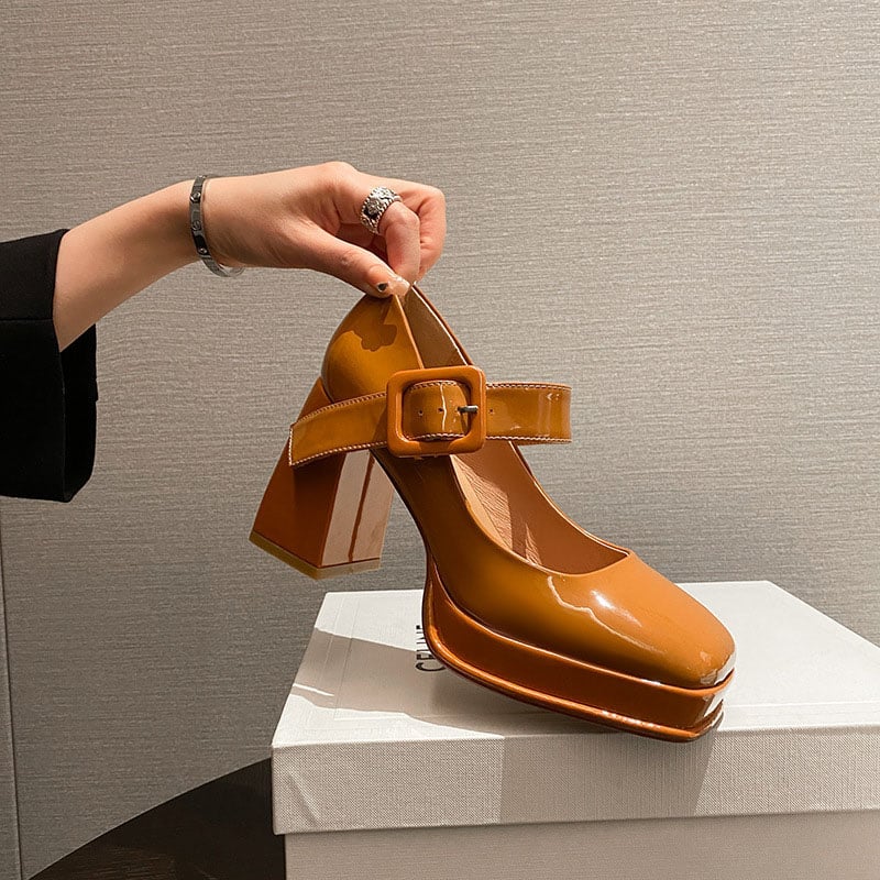 Doneshia Square Toe Block Heels Mary Jane Shoes