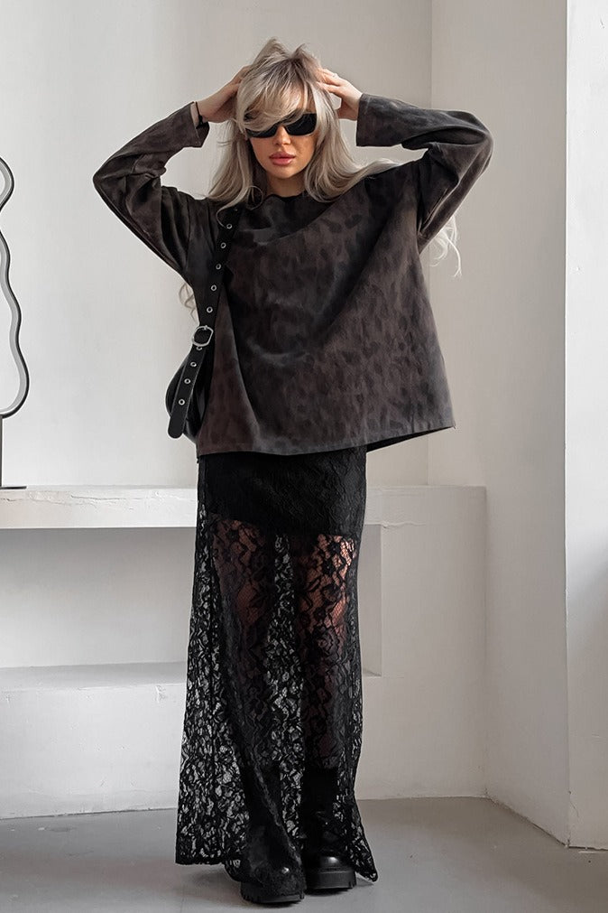 Lace Cut Out A Line Maxi Skirt