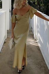 Pure Love Satin Butterfly Sleeve Slit Midi Dress - View 20