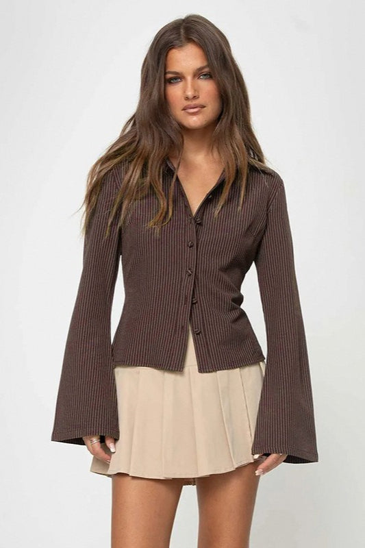 Slim Fit Button Front Long Sleeve Top