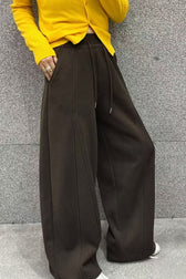 Solid Color Casual Fluid Wide Leg Fleece Sweat Pants