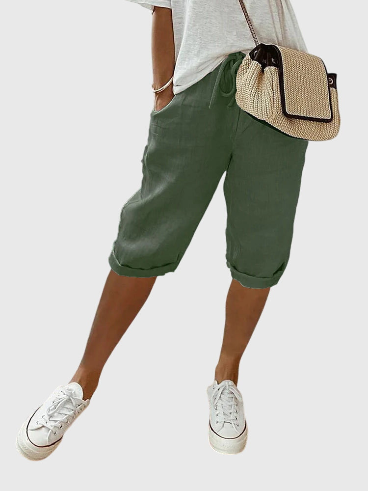 Drawstring High Waist Cuffed Bermuda Shorts