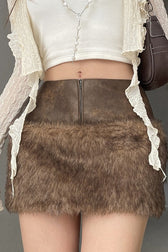 Leather Panel Faux Trim Bodycon Skirt