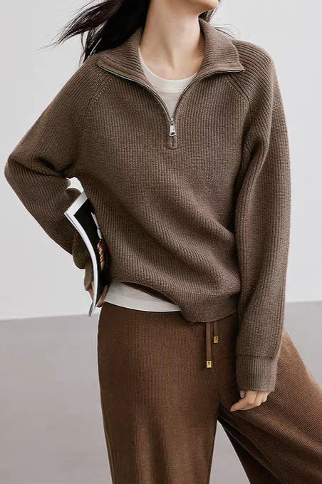 Half Zip Textured Knit Sweater