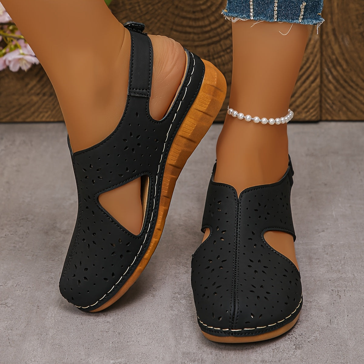 Closed Toe Cut Out Slingback Wedge Sandals