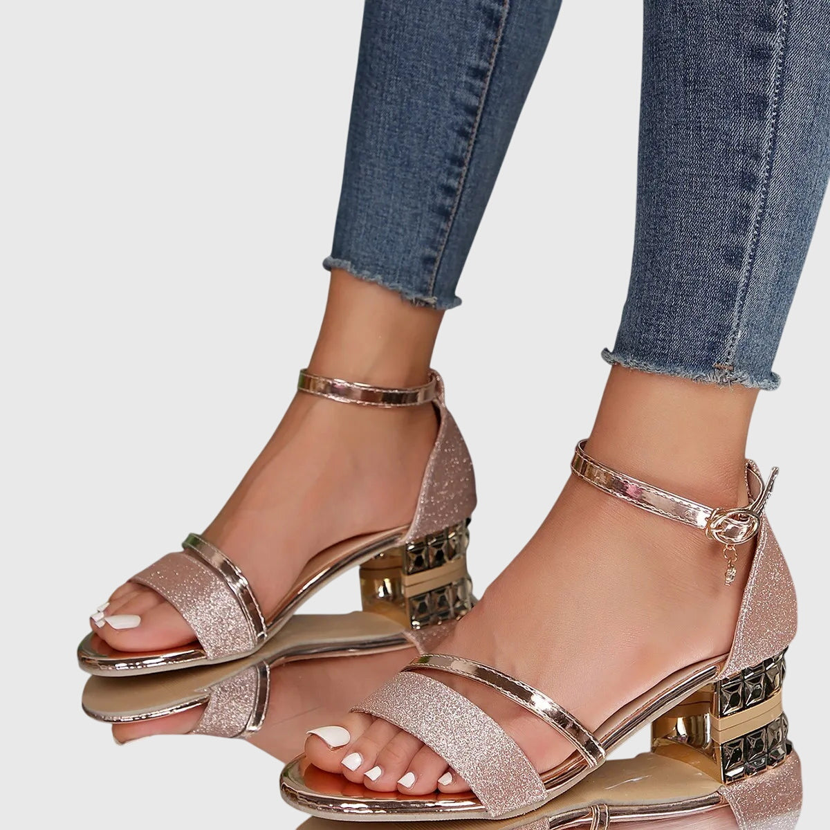 Open Toe Ankle Strap Block Heel Sandals
